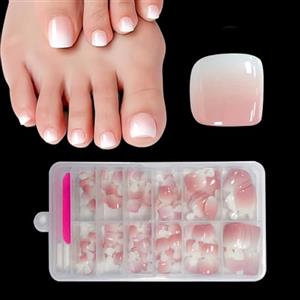 ZAHRVIA Unghie Finte Piedi Corte, 120 Pezzi Grancese Rosa Press on Nails per Piedi in 12 Taglie con Lime e Bastoncini per Decorazioni Unghie da Donna Manicure