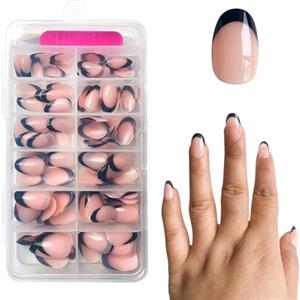 ZAHRVIA Tips per Unghie Finte - Unghie Finte Francesi - 120 Pezzi Unghie Artificiali Bianche Corte Nail Art Manicure Unghie Finte (Black Arc Round French)