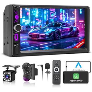 KMUTZY [Aggiornamento] A-pple CarPlay & Android Auto Autoradio 2 Din, ricevitore multimediale digitale da 7 pollici, doppia radio DIN con schermo, telecamera posteriore, mirror link, RDS/FM/AM/Phone GPS Navi