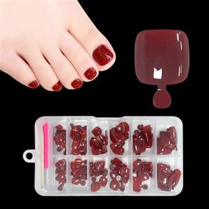 ZAHRVIA 120 Pezzi Unghie Finte Piedi Corte, ZAHRVIA Scuro Rosso Bordeaux Dark Wine Red Monocolore Fake Feet Toe Nails Full Cover Foot Press on Nails, 12 Misure