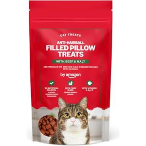 by Amazon - Snack per gatti, crocchette ripiene per ridurre la formazione dei boli di pelo, con manzo e malto, 70 g