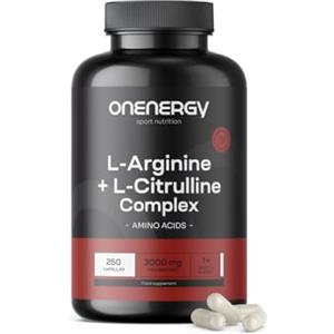 OnEnergy L-Arginina + L-Citrullina Complesso 3000 mg - 250 Capsule - Alto Contenuto di Aminoacidi - Aumenta l'Energia - Accelera il Recupero - Per Pre e Post Allenamento