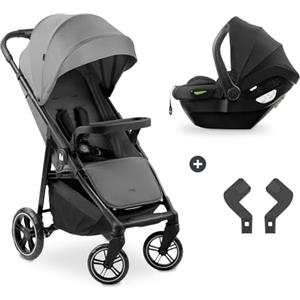 hauck Passeggino 2 in 1 Shop N Care Travel Set - Dalla Nascita Fino a 22kg - Passeggino Compatto con Ovetto Neonato, Pieghevole, Reclinabile con Portabibite e Vassoio - Protezione UV 50+ - Grigio