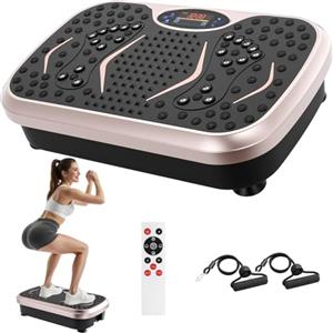 TLGREEN Piastra Vibrante, Design Compatto, 99 Livelli, 5 Programmi di Allenamento, con Bande di Resistenza, Touch Screen e Telecomando, Fitness Pedana Vibrazioni, Tavola Vibrante per Casa (Champagne)