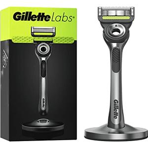 Gillette Labs Silver Rasoio da Barba Manuale con Manico, Lametta di Ricambio e Base Magnetica