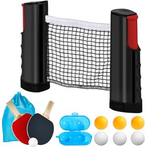 WIYETY Set racchette da ping pong professionale: 2 racchette + rete retrattile + 6 palline + 1 borsa + 1 scatola, set professionale