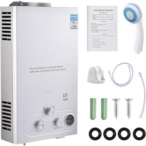 RITHRY Scaldabagno a Gas Propano GPL 16L, Scaldabagno Istantaneo Senza Serbatoio da 32KW con Kit Doccia, Scaldino a Gas da Esterno o Interno Bruciatore per Caldaia per Campeggio, Camper, Casa (10L)