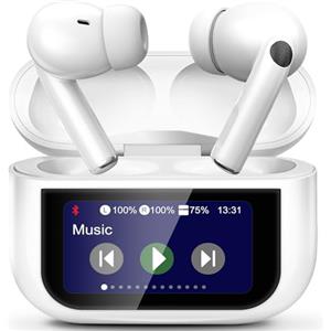 Rainpal Auricolari Bluetooth, Cuffie con Schermo LED, Touch Screen Wireless Earbuds, Cuffiette Senza Fili Bluetooth 5.4 in Ear, Auricolari Cancellazione Rumore, Cuffiette Senza Filo Per iOS/Android (Bianco)