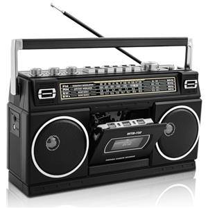 WISCENT Boombox Bluetooth Retrò con Lettore Cassette - Potente Sound Stereo 24W con Bassi - Radio AM/FM/SW, Riproduzione USB & Micro SD - Jack Cuffie e Portatile per Interno/Esterno