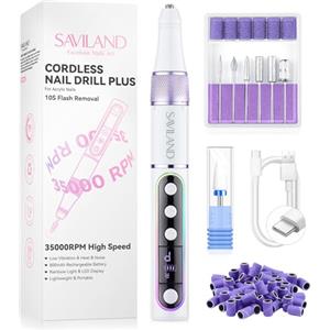 SAVILAND Fresa per unghie senza fili portatile per unghie in gel: 35000 giri/min, fresa per unghie in gel, lima elettrica professionale per unghie in gel, manicure pedicure set elettrico per unghie