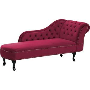 Beliani Chaise Longue in Velluto Bordeaux Versione Destra Stile Chesterfield
