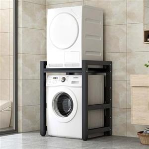 NWRYSM Supporto Asciugatrice Sopra Lavatrice Mobile Porta Lavatrice e Asciugatrice a Colonna Mobile Lavatrice Asciugatrice Regolabile in Altezza per Bagno Cucina Balcone (Grigio Scuro, Cornice Nera)