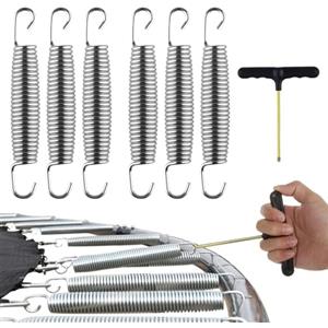 Helweet Molle per Trampolino, Molle Di Ricambio per Trampolino, Molla Compressa per Moschettone, Accessori Hardware per Impieghi Gravosi di Rimbalzo, 6 Pezzi Accessori Sostitutivi con 1 X Gancio a T