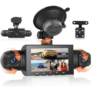Rimoody 360° 4 Canali Dashcam Auto, 4 Telecamera HD 1080P Anteriore e Posteriore Sinistra Destra, 3 Pollici 1080P Dash Cam con 8 IR Visione Notturna/Loop video/24H Parcheggio Monitor/G-Sensore