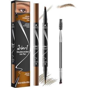 iwontalersy Confezione da Penna Eyeliner E Sopracciglia 2 In 1,2 Liquid Eyebrow Fork Tip Pen,Impermeabile,Crea Una Forma Delle Sopracciglia Naturale E Duratura(Marrone Chiaro)
