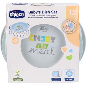 Chicco Set Piatti Azzurro/Verde 12 mesi - Piatto Fondo e Piano Antiscivolo per Bambini
