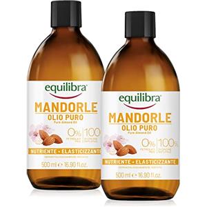 equilibra Corpo, Olio di Mandorle Puro, Olio di Mandorle Dolci, Protettivo, Nutriente e Elasticizzante, Aiuta a Prevenire le Smagliature in Gravidanza o Durante una Dieta Ipocalorica, 2 Pezzi da 500ml