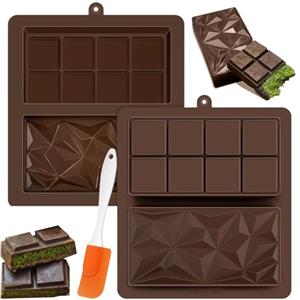 GlasFlength 2 Pezzi Stampo per Cioccolato in Silicone, 2 in 1 Stampi Cioccolatini Antiaderente Versatili Stampo Tavoletta Cioccolato Profondo per Fare Cioccolato Torte Caramelle Senza BPA (Marrone)