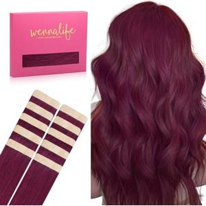 WENNALIFE Extension Capelli Veri Biadesivo, 10pz 30cm 20g Borgogna Chiaro Extension Biadesive Capelli Veri Lisci Remy Tape in Hair Extensions Capelli Setosi Solo per L'aggiunta di Colori