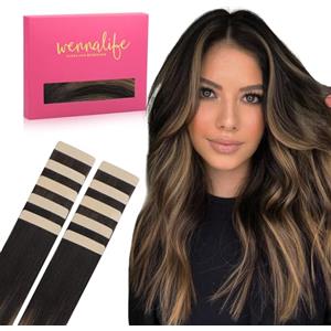 WENNALIFE Extension Capelli Veri Biadesivo, 10pz 30cm 20g Nero Naturale Misto Marrone Extension Biadesive Capelli Veri Lisci Remy Tape in Hair Extensions Capelli Setosi Solo per L'aggiunta di Colori