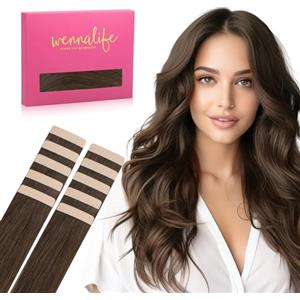 WENNALIFE Extension Capelli Veri Biadesivo, 10pz 25cm 20g Marrone Cioccolato Extension Biadesive Capelli Veri Lisci Remy Tape in Hair Extensions Capelli Setosi Solo per L'aggiunta di Colori