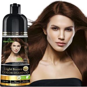 Herbishh Shampoo Colorante per Capelli Grigi - Colora i Capelli in Pochi Minuti - Colore a Lunga Durata - 500 Ml - Colore per Capelli 3 in 1 - Senza Ammoniaca (Castano Chiaro)