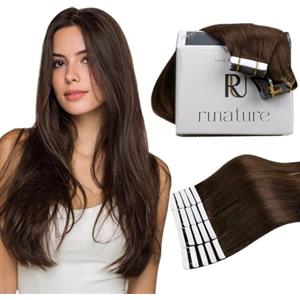 RUNATURE Extension Capelli Umani Biadesivo Marrone #4 Extension Biadesive Capelli Veri Remy Tape in Extension Adesive Remy Capelli 10 Pollice/25cm 20 Pezzi/30g