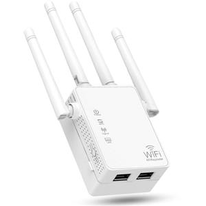 AILKIN 4-Antenna WiFi Extender Signal Booster, WiFi Extender con 1200Mbps Dual - Band 2.4G&5G, WIFI Booster con 3 modalità e 2 porte Ethernet, Wi-Fi Repeater con 12880 Sq.ft Copertura 105 Dispositivi