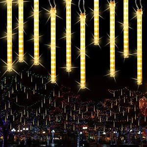 BrizLabs 240 LED 10 Tubi Meteor Luci Natale Esterno Stringa Luci Impermeabile IP44 per Natalizie Albero Giardino Festa Matrimonio Balcone Decorazione, Bianco Caldo