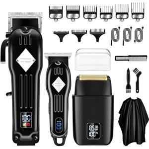 Kuxssul Tagliacapelli Uomo Professionale e Tagliabordi Kit,Rasoio Elettrico Barba,Foil Shaver Rasoio, per Casa/Barbiere/Salone
