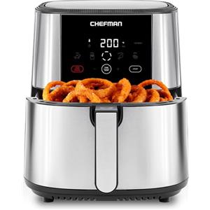 Chefman TurboFry Friggitrice ad aria 7,5L, controllo digitale one-touch, patatine, pollo, carne, pesce, parti antiaderenti lavabili, spegnimento automatico, acciaio inox