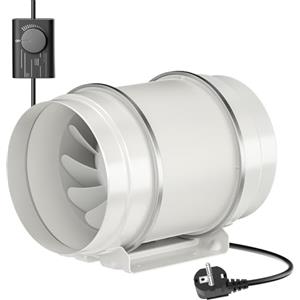 HG Power Ventilatore Inline 200mm con Controller di Velocità, Spina EU 2,5m, Flusso d'Aria 840 m³/h, Basso Rumore 63dB, IP44 Impermeabile, Durata 50.000h per Ufficio, Camera, Casa, HVAC
