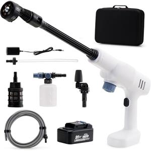 Trisruvian Idropulitrice Portatile a Batteria: 150 Bar 21V 4.0Ah Alta Pressione senza Fili con Ugello 6-in-1 e Autonomia 60 Minuti per Pulizie Esterne Giardino Auto Facciate e Terrazzi