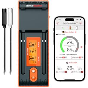 ThermoPro TP962W TempSpike Gemello Termometro Cucina Wireless Bluetooth 150M Termometro 2 Sonde Carne Intelligente Termometro Carne per Grigliare e Friggitrice ad Aria, Barbecue, Forno Affumicatoio