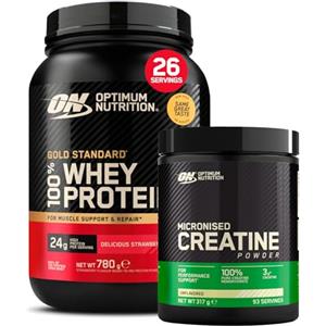 Optimum Nutrition Gold Standard 100% Whey Proteine in Polvere e Aminoacidi Fragola 780g 26 Porzioni + Micronised Creatine Monohydrate Performance Non Aromatizzata 317g 93 Porzioni