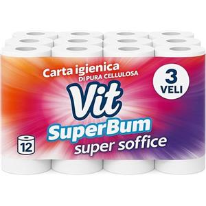 VIT ISALP SHOP - Vit Superbum| Carta igienica 12 rotoli x 222 strappi, 3 veli elevato spessore |Adatta per soddisfare tutte le esigenze quotidiane della famiglia | Carta 100% certificata FSC®