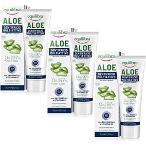 equilibra Igiene Dentale, Aloe Dentifricio Multiattivo, Dentifricio Aloe Vera in Gel Delicato dal Gusto Fresco, Aiuta a Proteggere da Carie, Tartaro e Disturbi Gengivali, 3 Pezzi da 75 ml