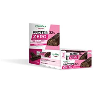 Equilibra Alimenti Proteici, Protein 32% Zero Crispy Choco, Barretta Proteica Senza Zucchero Aggiunto con Crispies di Soia, Copertura Cacao, Lower Carb, High Protein, Senza Glutine, 24 Barrette da 45g
