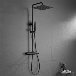 JOHO Colonna Doccia Nero con Rubinetto Termostatico in Acciaio INOX 304 Colonna Doccia idromassaggio con Soffione con Miscelatore Set Doccia a Pioggia con Doccetta(25×25cm Quadrato)