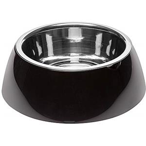 Ferplast Ciotola per Cani Ciotola per Gatti Jolie - Ciotole per Cani per Acqua e Cibo in Acciaio Inossidabile con Supporto in Plastica, Antiscivolo, Grande (1,2 L), Nero