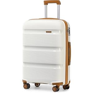 KONO Valigia Trolley Media 65cm Rigida e Leggera in Polipropilene Valige da Viaggio con 4 Ruote e TSA Lucchetto, Bianco crema