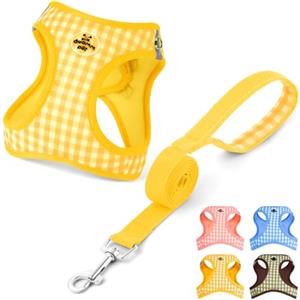 OFFCUP Pettorina per Cani Gatti con Guinzaglio Set Traspirante Imbracatura in Air Mesh per Cani Piccoli Pettorina Step-in Regolabile Riflettente Morbida Imbottito Anti-Strappo, Giallo, M