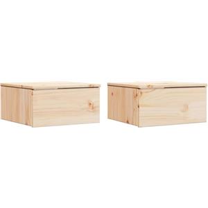 vidaXL Set di 2 comodini Tradizionali in Legno di Pino massello di, con Finitura Naturale, montati a Muro, di Colore Marrone. Dimensioni: 37 x 35 x 18.5 cm. Perfetti per la Camera da Letto, Hanno Un