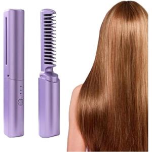 Generico Mini Piastra Capelli Ricaricabile, Spazzola Lisciante Senza Fili, Portatile con Ioni Negativi, Pettine Riscaldante per Capelli da Viaggio Uomo e Donna