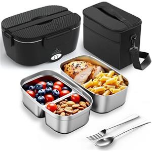 ESOHOT Scaldavivande Elettrico Portatile,120W Scalda Vivande Portatile Elettrico Riscaldamento Ultrarapido 12V/24V/230V Porta Pranzo Riscaldabile per Viaggi, Lavoro, Auto, Camion (1,5L x 2)