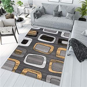 TAPISO Maya Tappeto Soggiorno Pelo Corto Design Moderno Motivo Astratto Geometrico Quadrati Irregolari Nero Grigio Giallo Camera da Letto Cameretta Ufficio Salotto Oeko-Tex 80 x 150 cm