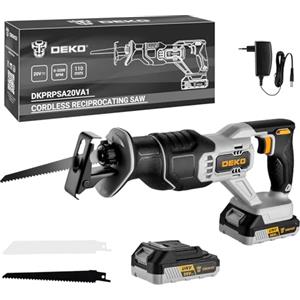 DEKOPRO Sega a gattuccio batteria: DEKOPRO 20V seghetto alternativo con batteria 2.0Ah e 2 lamine, 0-3200SPM, pinza rapida, LED, cambio lama senza strumenti, gattuccio elettrico per taglio di legno e metallo