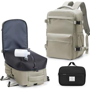 BOXSAM Zaino Sottovuoto Viaggio Con Pompa Zaino Easyjet 45x36x20 Aereo Bagaglio a Mano Zaini 15.6 Pollici Porta PC Casual Impermeabile Daypack Borsa da Cabina per Donna Uomo Marrone