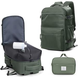 BOXSAM Zaino Sottovuoto Viaggio Con Pompa Zaino Easyjet 45x36x20 Aereo Bagaglio a Mano Zaini 15.6 Pollici Porta PC Casual Impermeabile Daypack Borsa da Cabina per Donna Uomo Verde