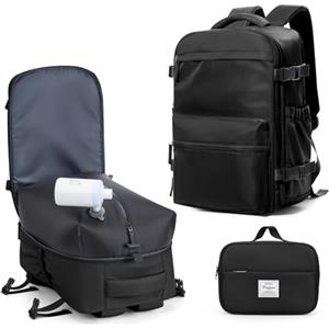 BOXSAM Zaino Sottovuoto Viaggio Con Pompa Zaino Easyjet 45x36x20 Aereo Bagaglio a Mano Zaini 15.6 Pollici Porta PC Casual Impermeabile Daypack Borsa da Cabina per Donna Uomo Nero